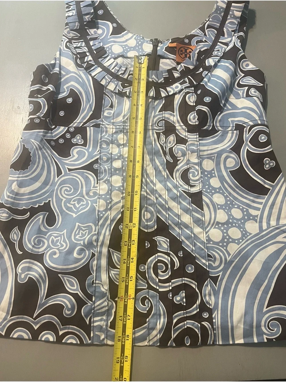 Tory Burch Blue & Brown Paisley Sleeveless Cotton Blouse - Size 8